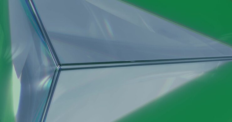 Animation of prism light moving and reflecting on glass cube over transparent background