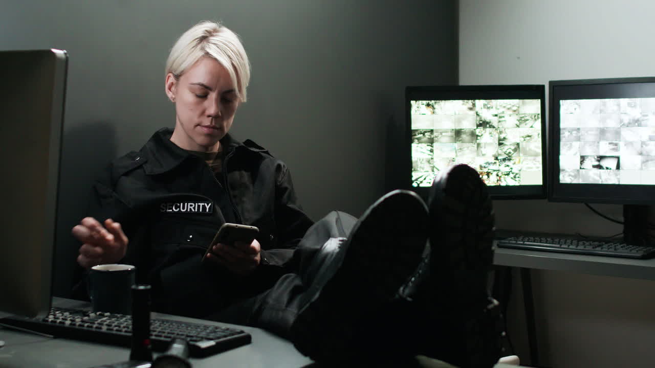 방 에서 일 하는 안전 경비원