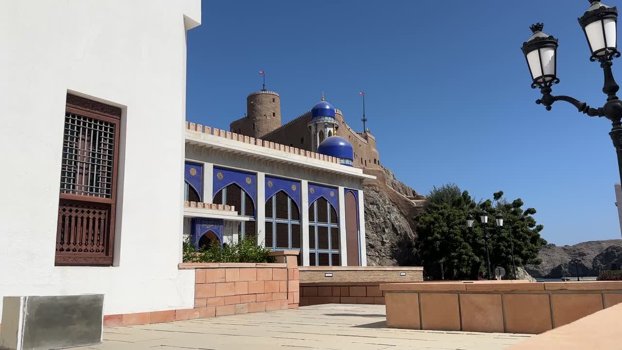 Muscat Fort 4K Historic Portuguese Fortress Al Mirani Al Jalali Sultanate of Oman Gulf Middle East Landmark Footage