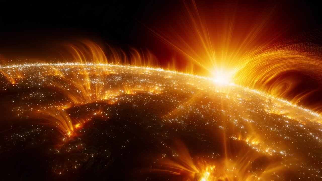 Stunning Visualization of a Solar Surface Displaying Fiery Solar Flares and Energetic Particles Emitting from the Sun's Atmosphere, Showcasing the Dynamic Nature of Our Star