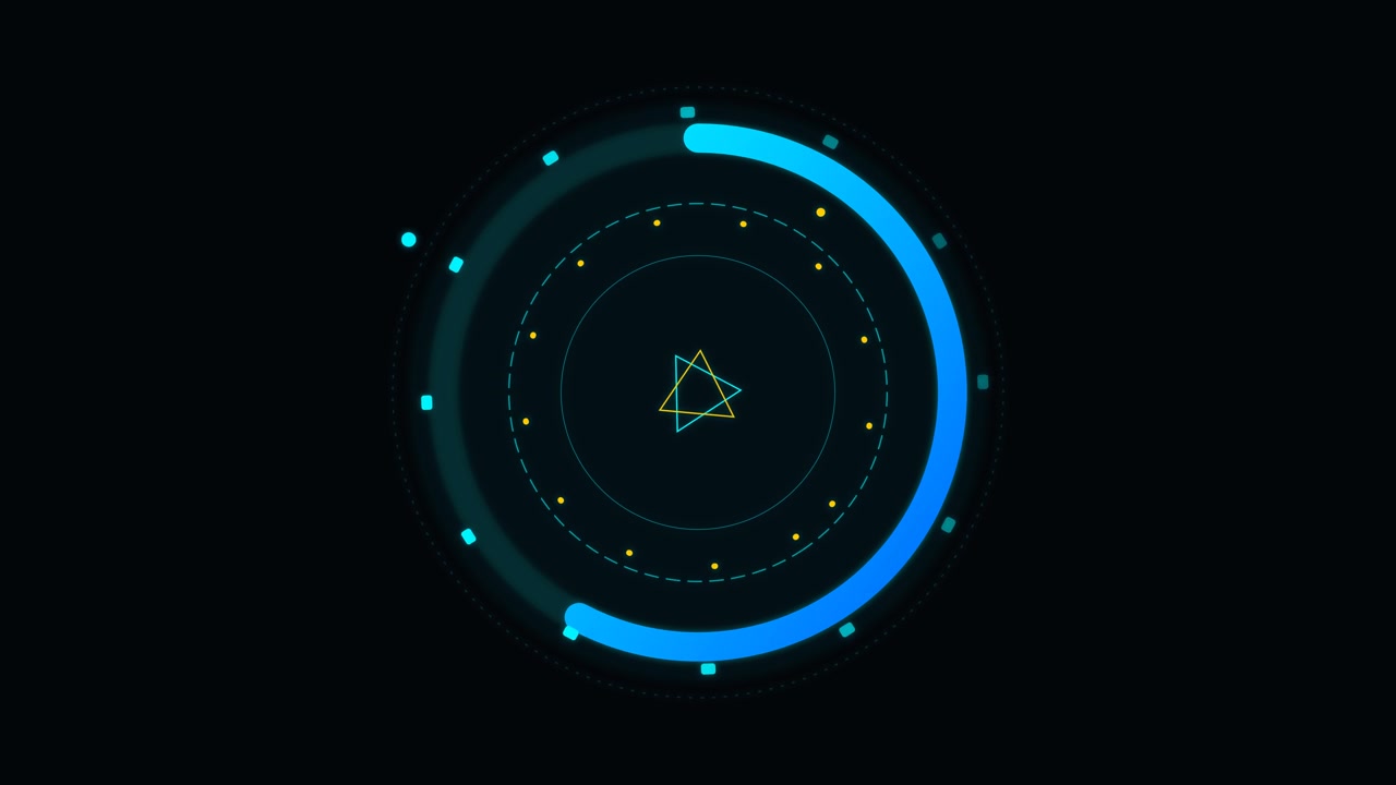 Futuristic Digital HUD Interface with Rotating Geometric Elements