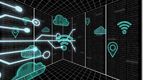 Animation of clouds, data processing over computer servers