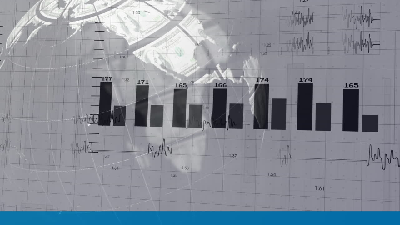 지구와 지폐에 대한 데이터 처리의 애니메이션