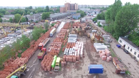 aerial shot of the warehouse of concrete materials for building constructions