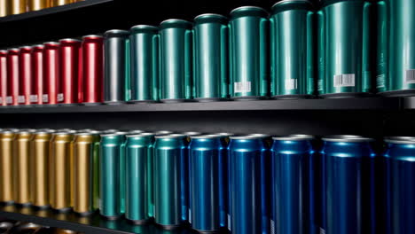 rows of colorful beverage cans on shelves