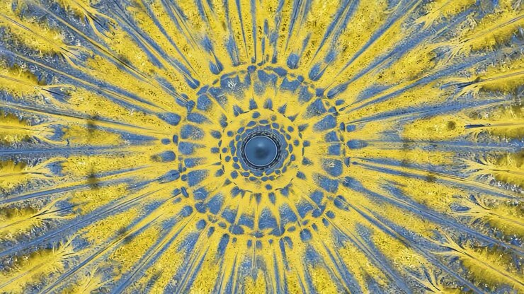 Abstract Radial Pattern in Yellow and Blue