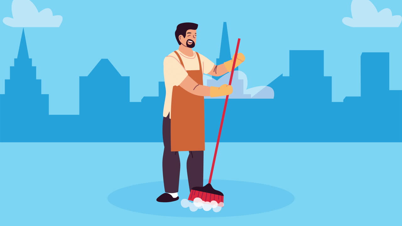 hombre limpiando las calles de la ciudad