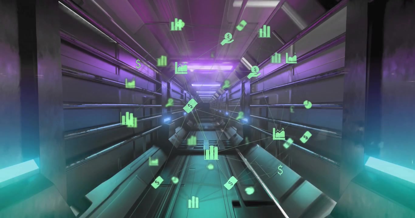 Animation of business icons over tunnel