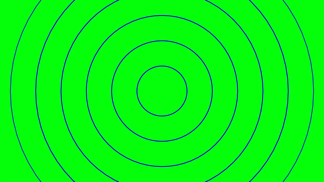 초록색 스크린에서 움직이는 동심성 파란색 원