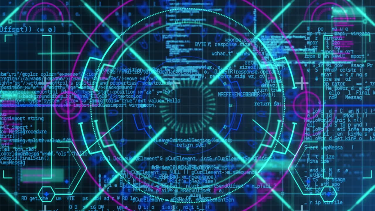 Animation of scope scanning and data processing over grid in background