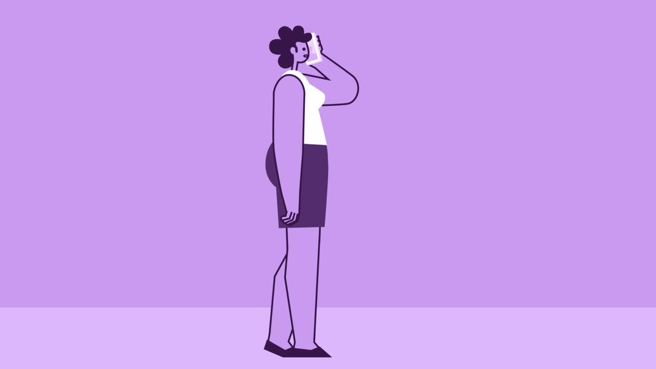 Purple Style Woman Flat Character Call Phone. Isolated Loop Animation with Alpha matters