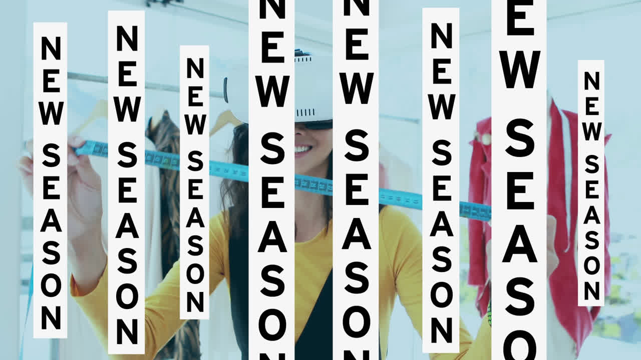 vr 헤드을 착용한 여성에 대한 새로운 시즌 텍스트의 애니메이션