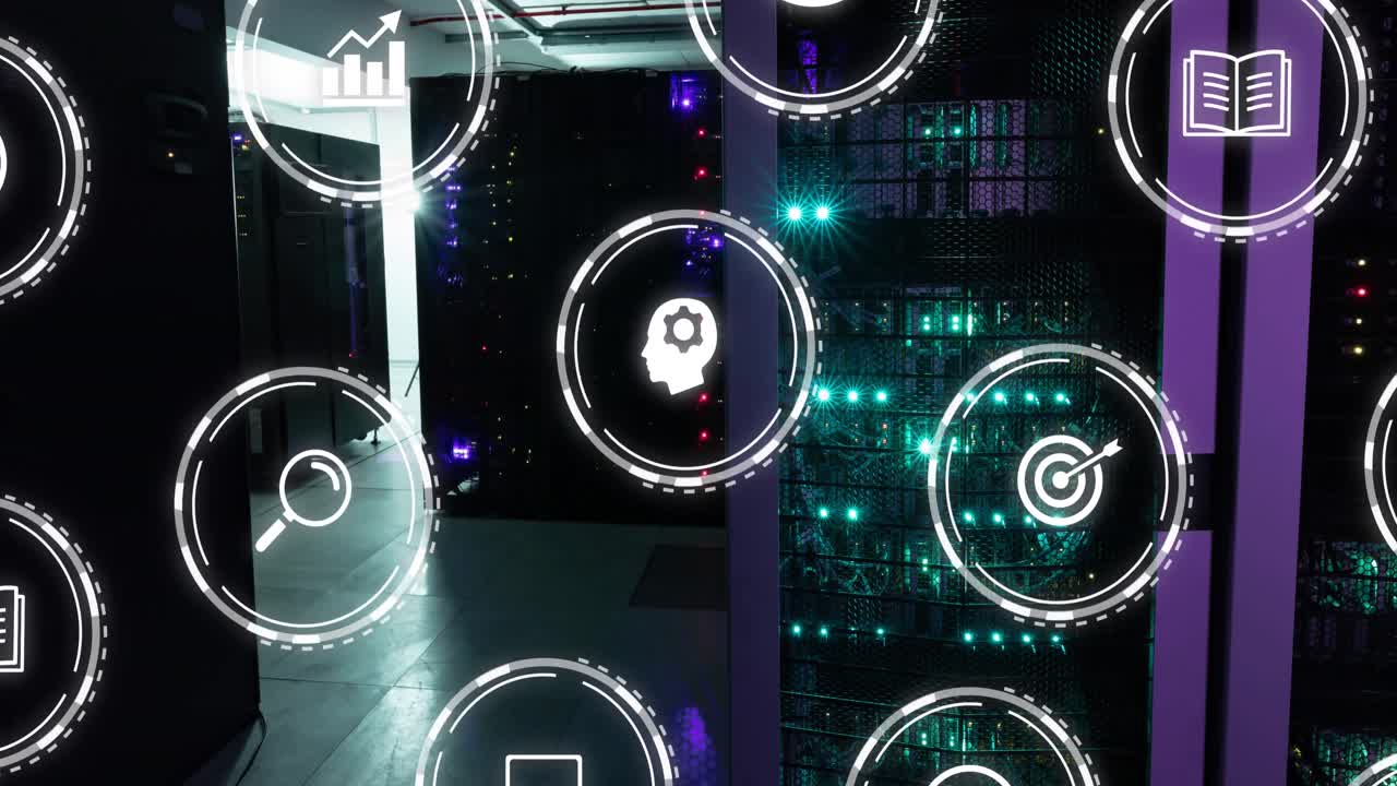 animación de iconos y procesamiento de datos a través de servidores informáticos
