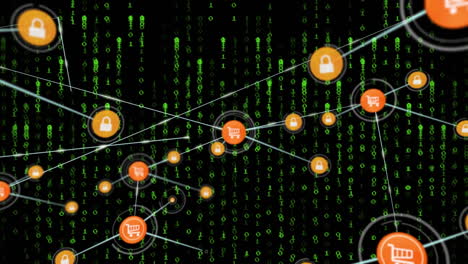 animación de la red de conexiones con iconos sobre el procesamiento de datos sobre fondo negro
