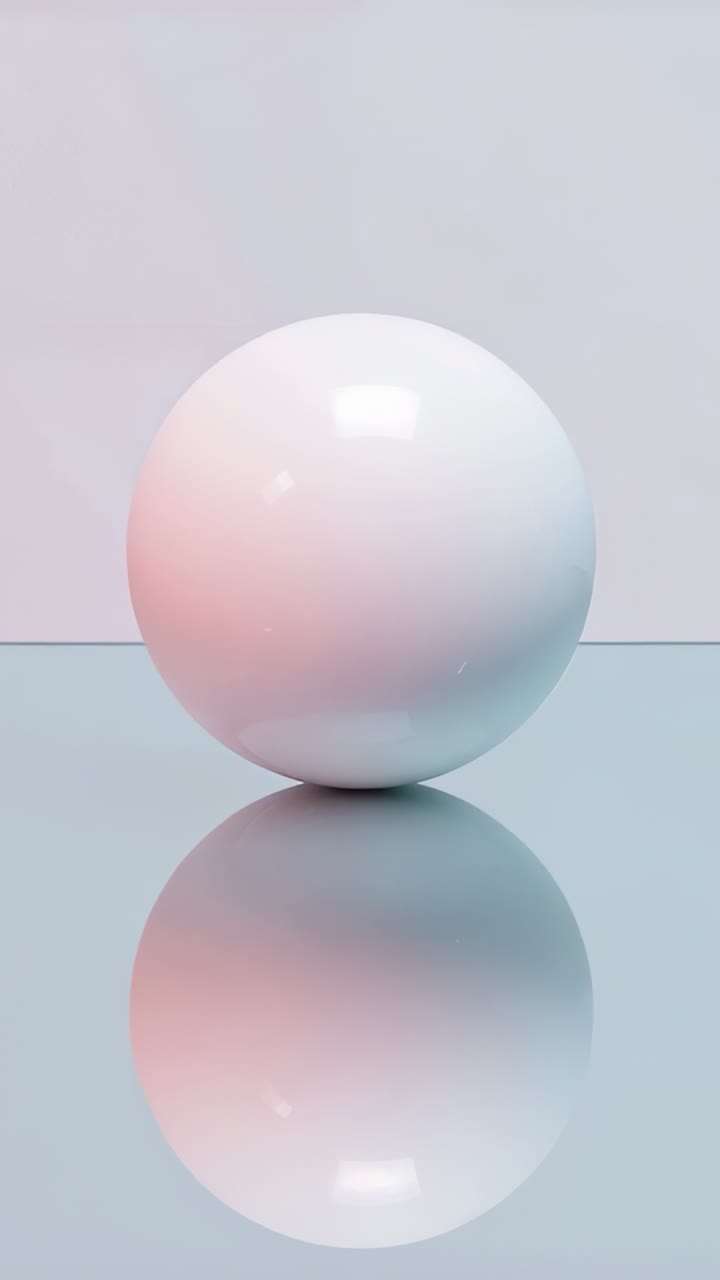 Vertical video: Studio light glowing, camera zooming to white sphere on shiny floor showing shape