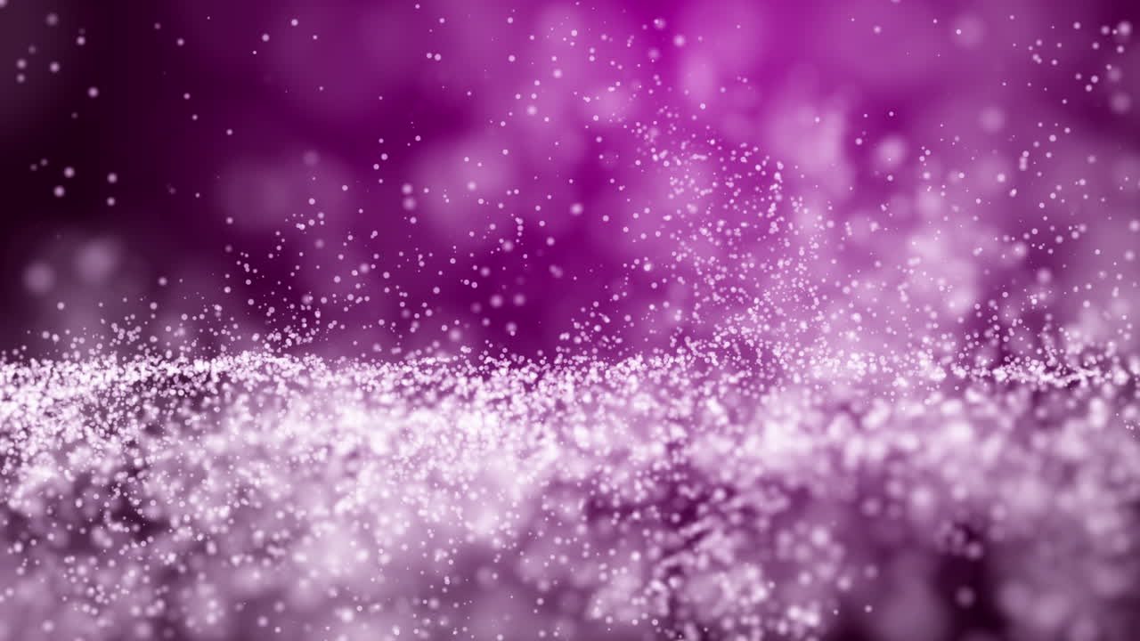 Glødende hvide partikler hvirvler rundt på en lilla baggrund. Festlig looping animation med bokeh-effekt. Flimrende lyse gnister