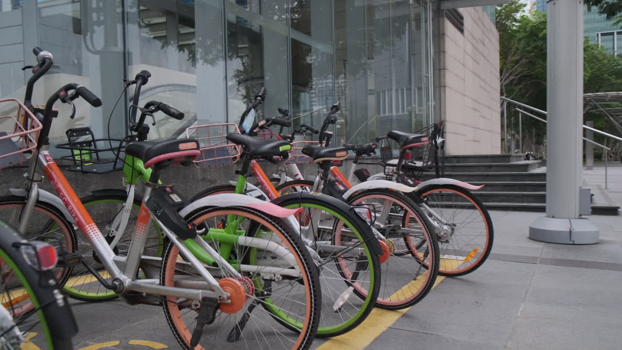 Bicycles parked in city street