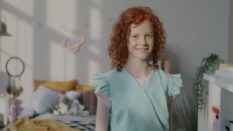 smiling girl in bedroom