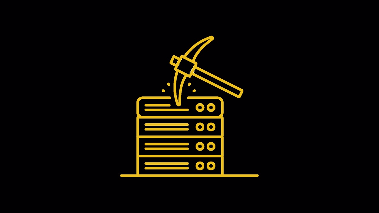 Animated Icon of Data Mining from a Server Rack