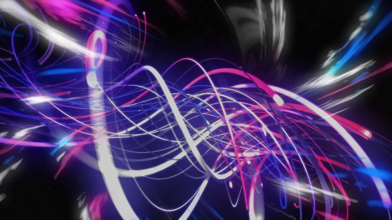 Colorful neon light trails forming abstract patterns, dynamic animation