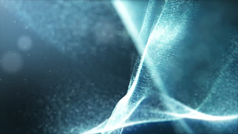 digitally generated motion graphic particles wave flowing abstract in cyber space technology de-focus background