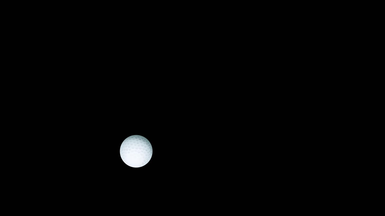 A single white golf ball bounces dynamically across a black background, exhibiting smooth, realistic motion and consistent lighting in a minimalist digital animation
