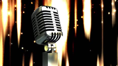 animation of stars falling and glowing lights over microphone on dark background