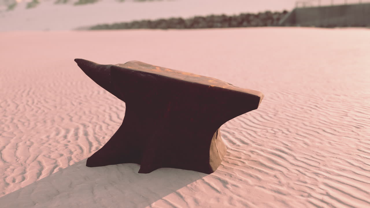 viejo yunque en una playa de arena