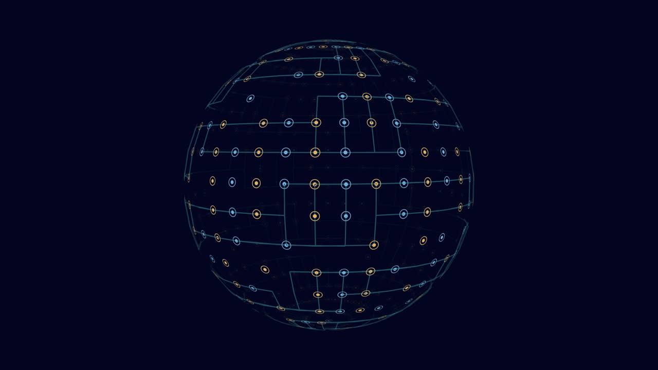 esfera hipnotizante de puntos verdes y púrpuras sobre un fondo oscuro