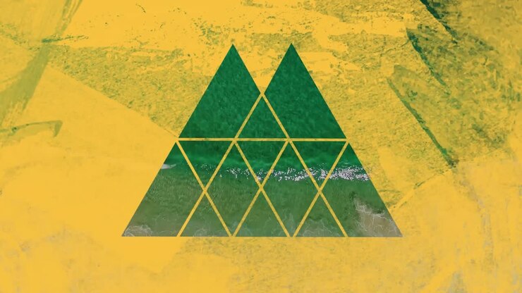 Turquoise sea through yellow triangular shape foreground