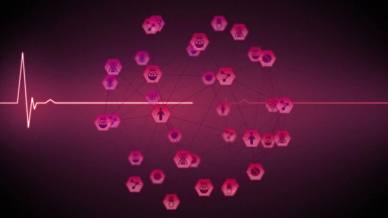 연결 네트워크의 지구와 핑크색 배경에 대한 심박수 모니터