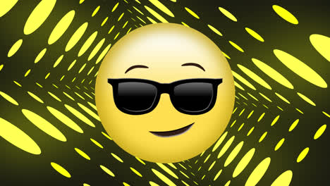 Animación-Del-ícono-Emoji-Sonriente-Con-Gafas-De-Sol-Sobre-Un-Túnel-De-Neón.