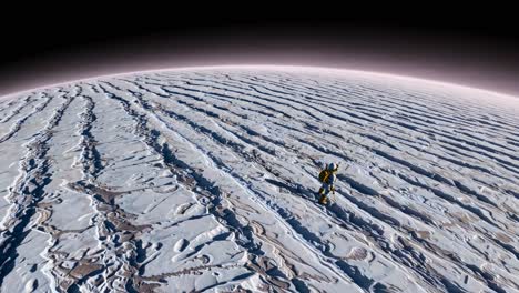astronaut exploring a frozen alien planet