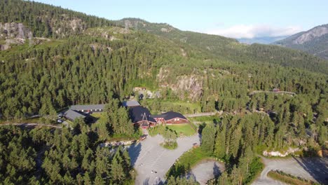 zoo and bear park bjorneparken in norway - aerial overview showing entrance and property after closing hours