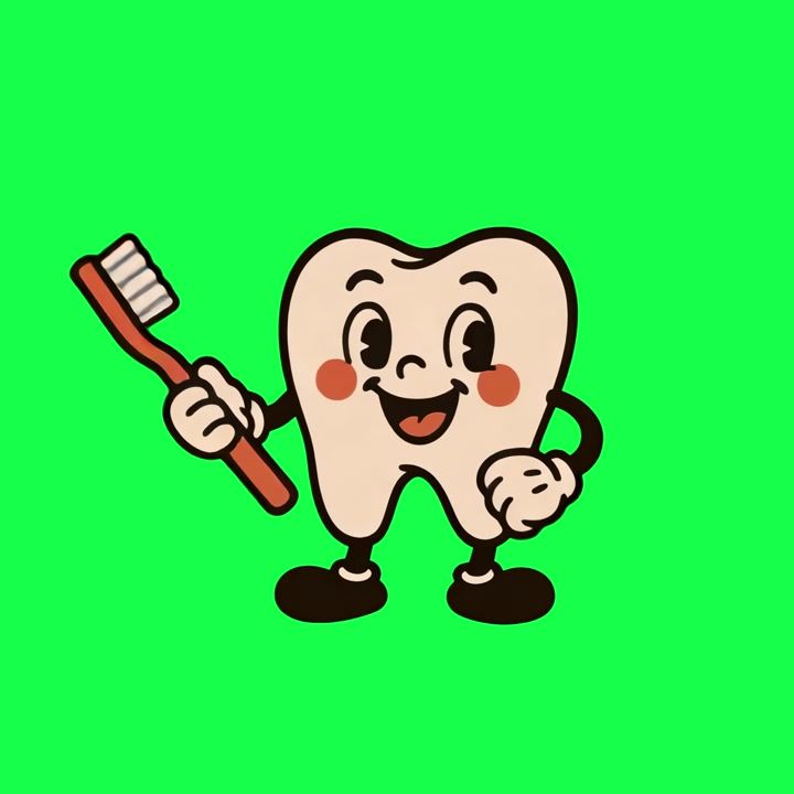 Personagem de Dente Feliz Animado Segurando uma Escova de Dentes em Tela Verde