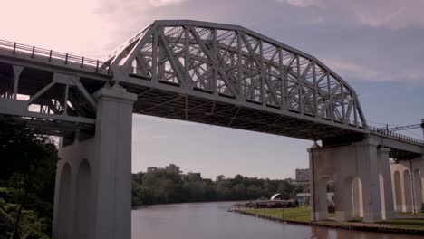 a train trestle bridge over the cuyahoga river in cleveland ohio