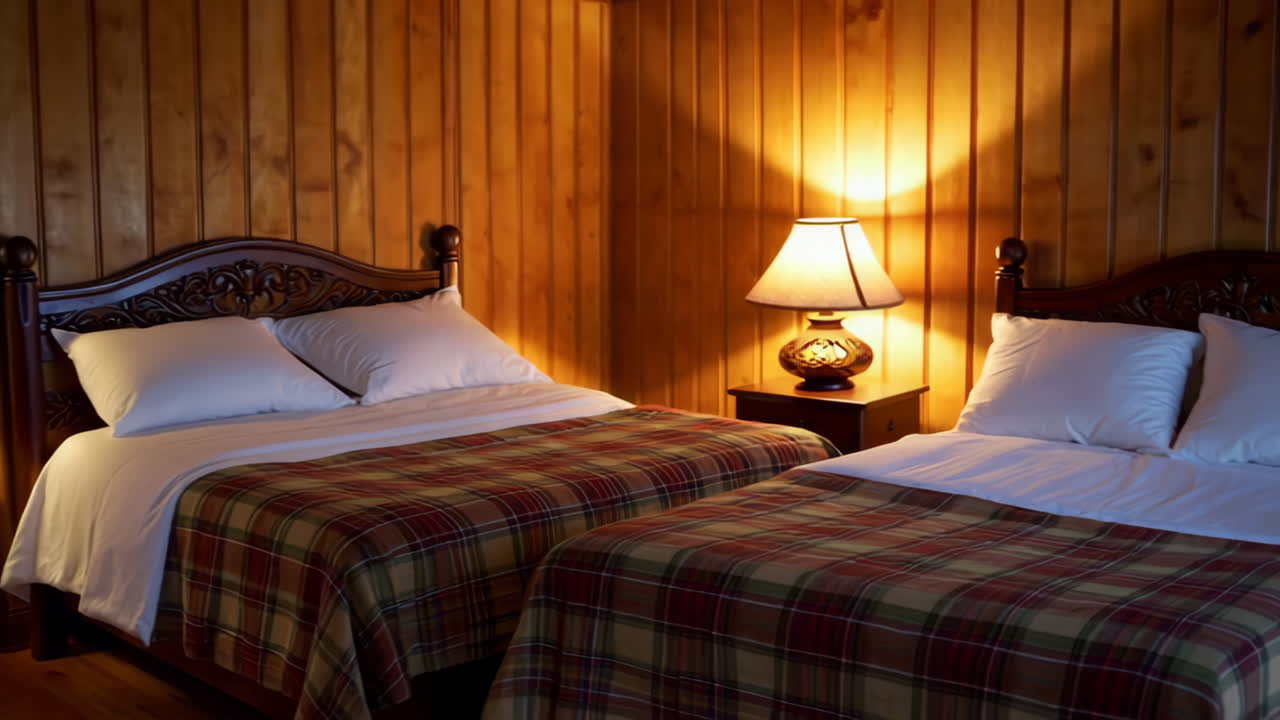 Cozy Bedroom with Twin Beds and Warm Lighting