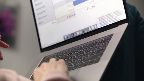 manos de la mujer trabajando en el teclado de la computadora portátil con el presupuesto familiar