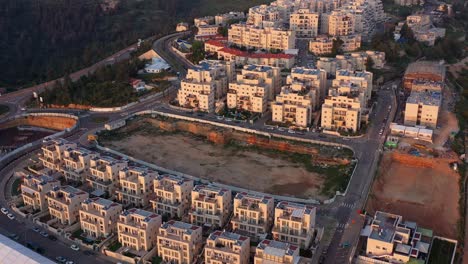 aerial view of a residential urban area at golden hour