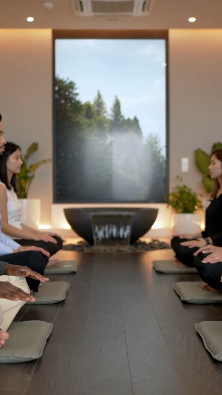 Diverse Group of People Meditating in a Modern Wellness Space