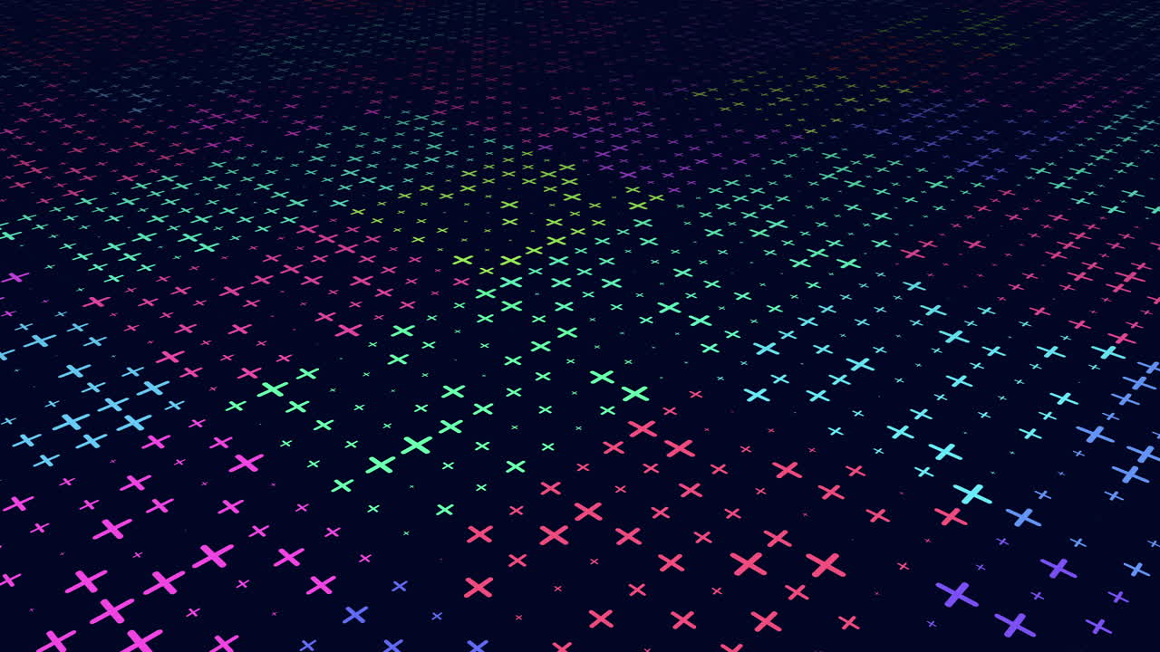 patrón de cruces de neón colorido en filas