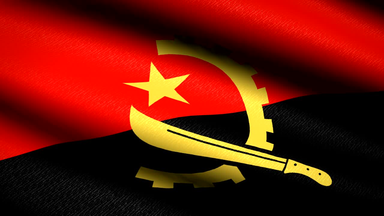 bandeira de angola agitando fundo texturizado têxtil. animação de loop sem costura. tela completa. movimento lento. vídeo 4k