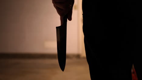 a scary slasher killer holding a terrifying kitchen knife weapon in silhouette before attacking his murder victim