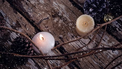 falling snow with christmas candles decoration