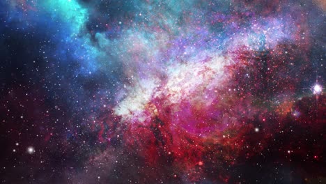 las nubes nebulosas rojas y las estrellas se mueven en el vasto universo