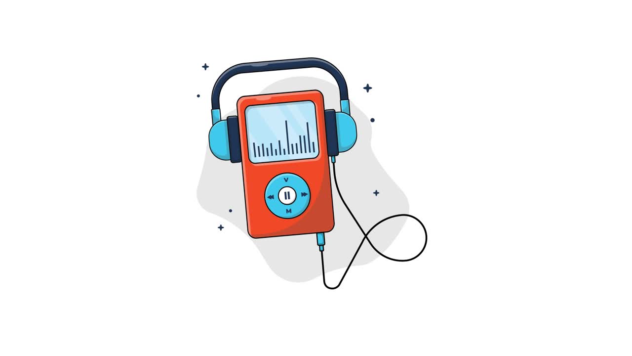 Animert MP3-spiller med hodetelefoner og equalizer-display