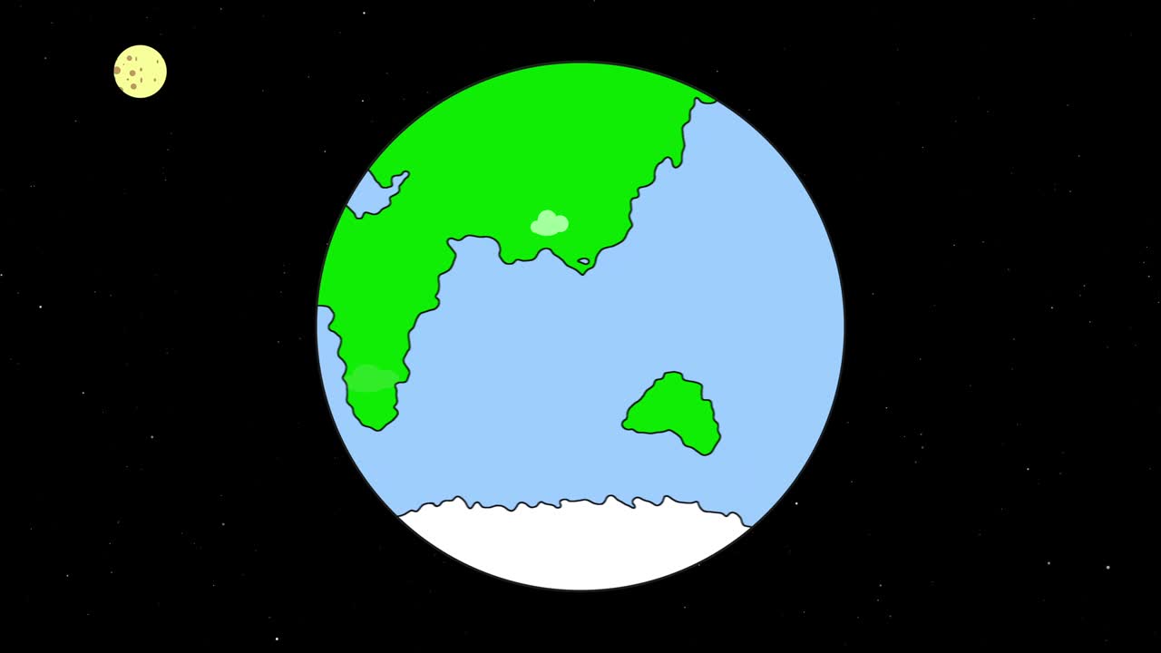 animación de video en 4k de los continentes de la tierra apareciendo y pasando sobre el océano azul de un planeta plano.