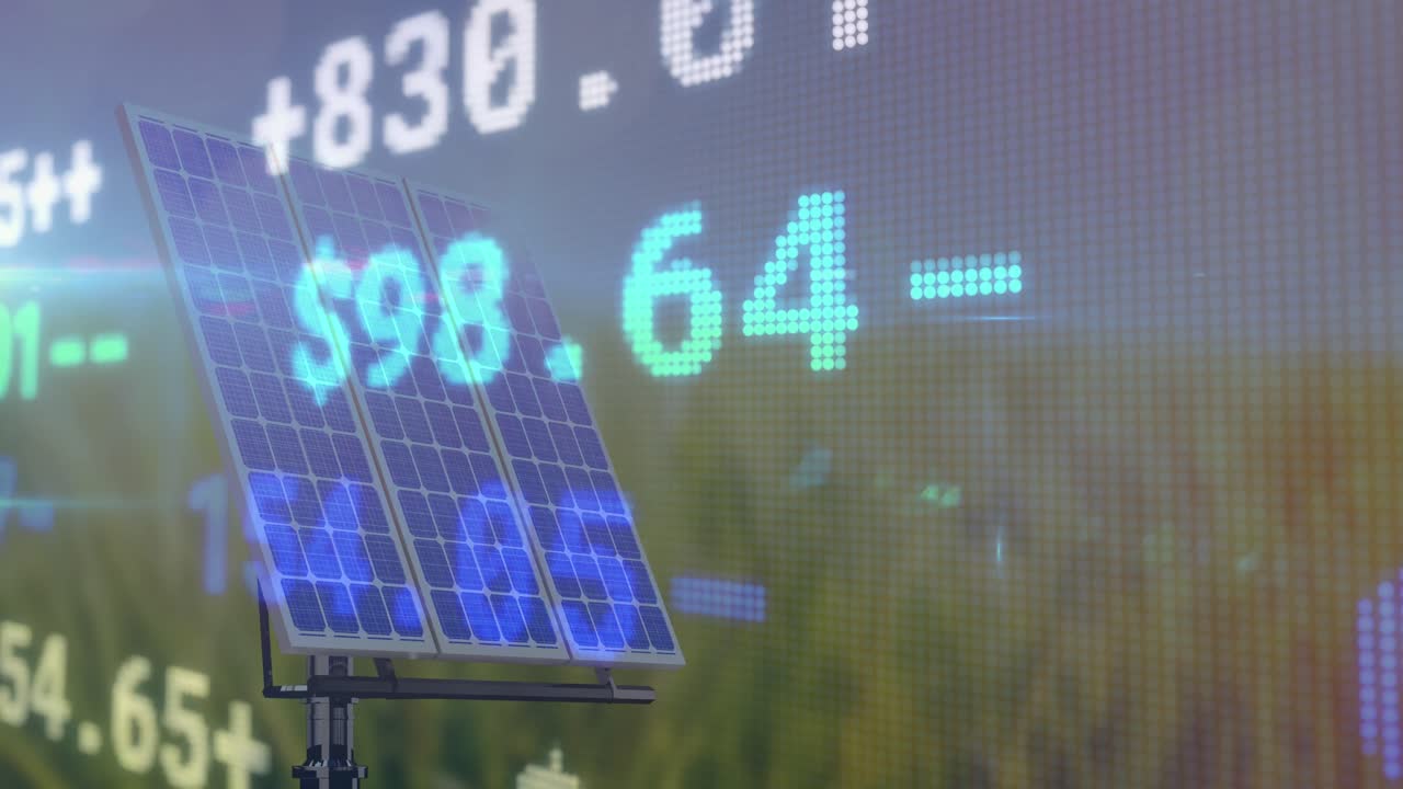 태양 전지 패널을 통해 금융 데이터 처리의 애니메이션