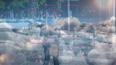 animación de la seguridad en línea y el procesamiento de datos sobre empresarios y nubes