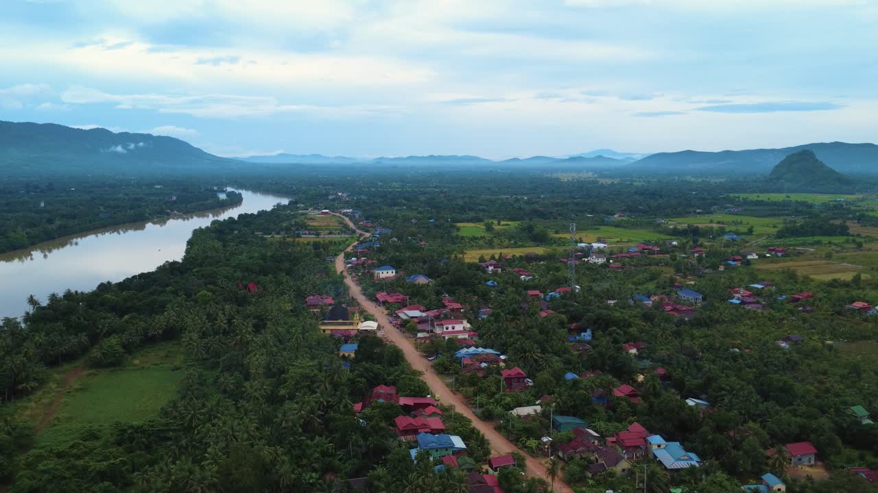 Rural Cambodia Southeast Asia village near Mekong river lush tropical forest